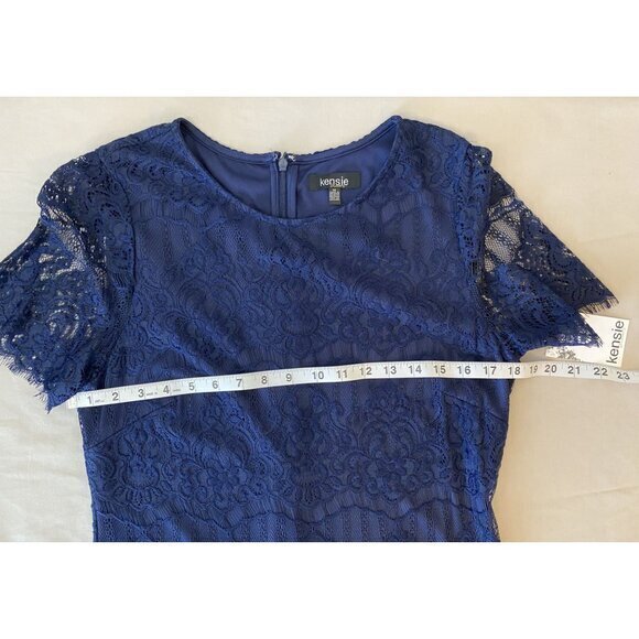 NWT Kensie Navy Blue Lace Overlay Lined Short Sleeve Dress Size 12 - Picture 7 of 12